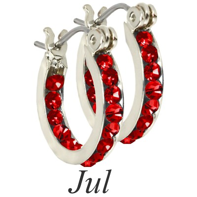 Forever Silver Plated 16mm Birthstone Hoop Earrings Austrian Crystal 12 Months!