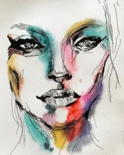 The Portrait of Grace: Watercolor and Ink. Size 9x12 in