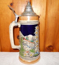 ORIGINAL GERZIT GERZ HANDMADE WEST GERMANY BLUE COBAL BEER STEIN Very Unique
