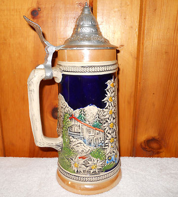 西ドイツ WEST-GERMANY GERZ ヴィンテージ 特大ビアジョッキ Original GERZIT Gerz West Germany Stoneware Big Nose Face Blue Hat