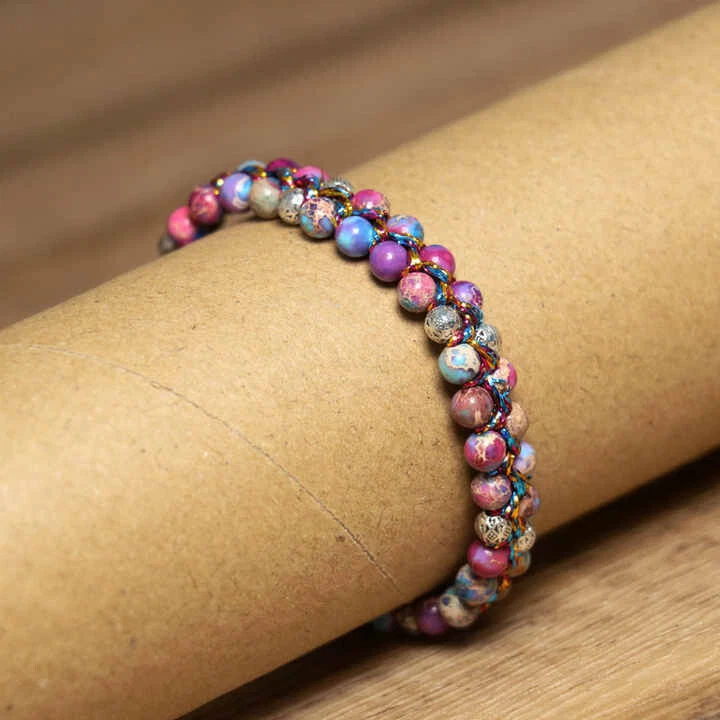 Jasper Imperial Bracelet Gemstone Handmade BeadJewellery Adjustable silver blue — 第 3/4 张图片