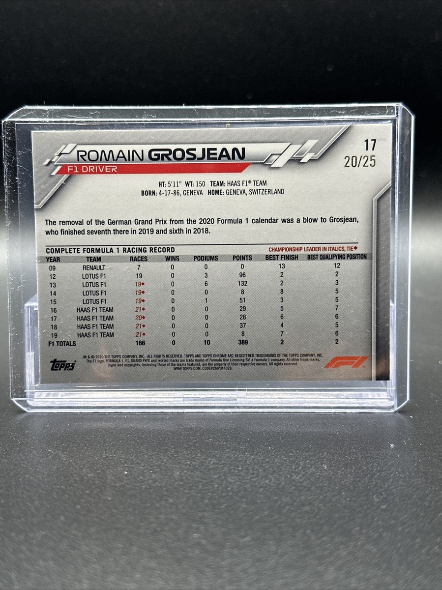 Romain Grosjean Topps Chrome F1 Formula 1 2020 Orange Romain Grosjean Topps Chrome F1 Formula 1 2020 Orange