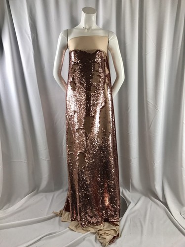 Matte Champagne/ Dusty Rose Mermaid Fish Scale 2 Way Stretch Reversible Sequins. - Picture 1 of 8