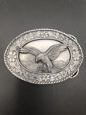 SISKIYOU Belt Buckle-Soaring Eagle-Pewter-USA-1985-SW-2-Williams Oregon USA-Vtg