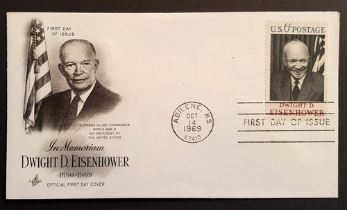 USA Stamps 1969 Eisenhower Memoriam First Day Cover Art Cachet Abilene cancel (w - Picture 1 of 2