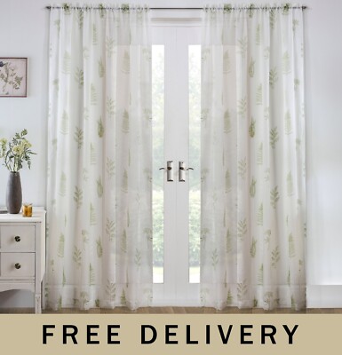 Floral Blatt grün transparent Voile Panel Paar 55x90'' für Wohnzimmer & Schlafzimmer