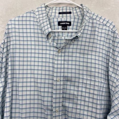 Lands End Dress Shirt Lot Men 20-36T Tall No Iron Supima Oxford Plaid Blue Green - Picture 4 of 24