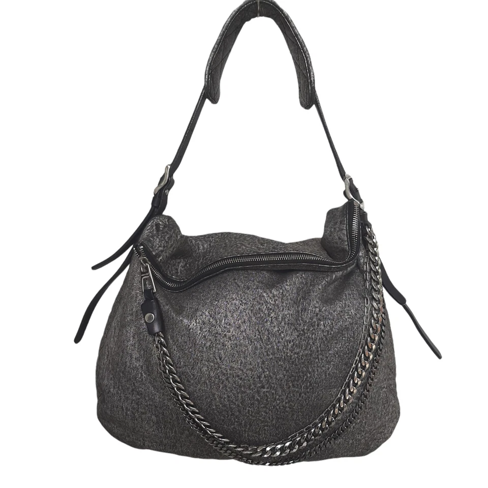 Bolso Hobo JIMMY CHOO Cuero Blake Motociclista Metálico Plateado y Cadena Foto 3 de 4