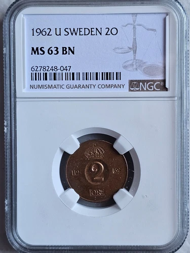 Sweden 2 Ore 1962 U NGC MS 63 BN