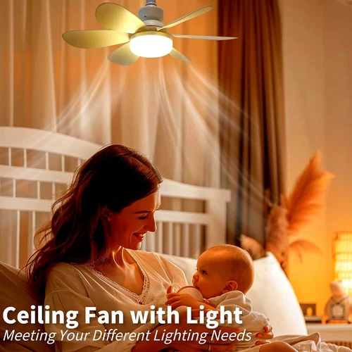 2-in-1 E27 Socket Fan Light with Remote Screw in Ceiling Fans LED Light Bulb Fan - Picture 8 of 12