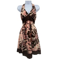 Speechless Y2K Halter Neck Sun Dress Womens Size 5 Pink Brown Floral Boho Flirty