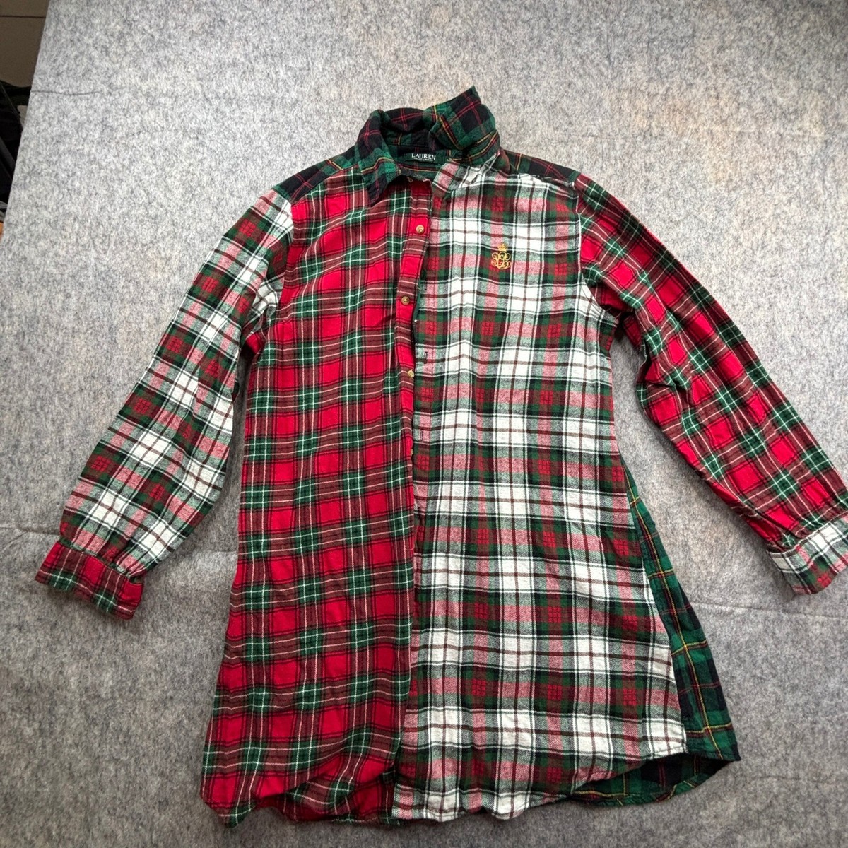 Lauren Ralph Lauren Dress Women Large Red Plaid Flannel Button Up Long  Sleeve | eBay