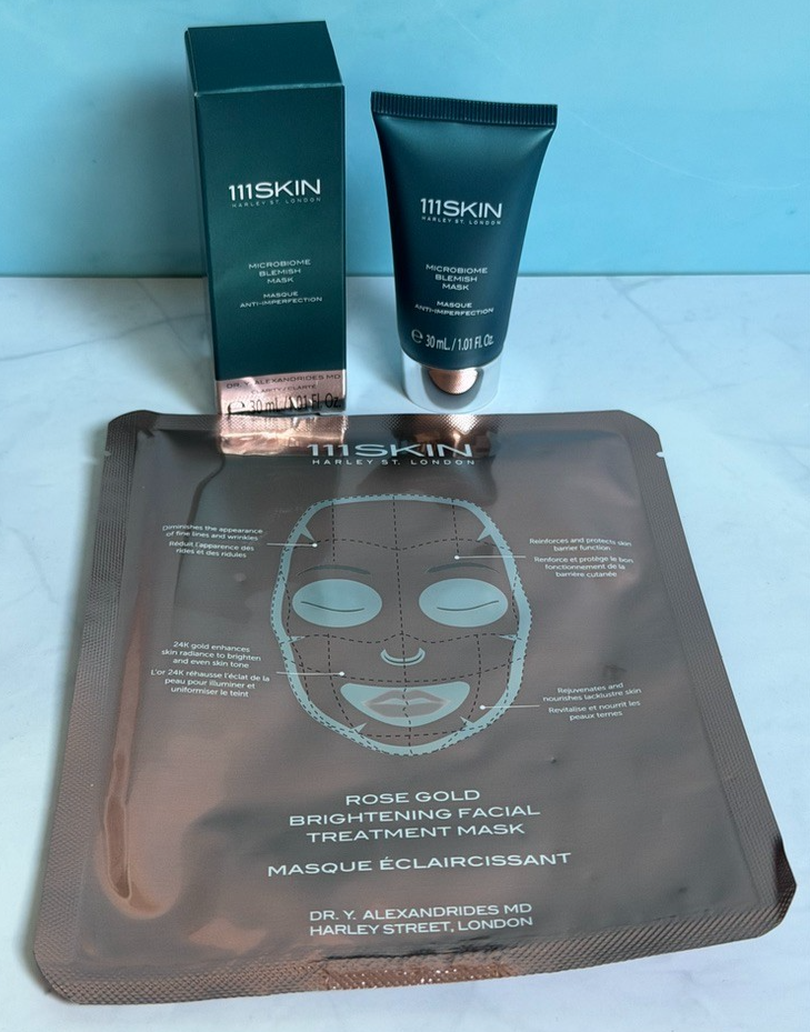 111Skin Microbiome Blemish Mask + Rose Gold Brightening Facial Mask Worth £68