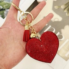 Love Heart Leather Crystal Diamante Rhinestone Bag Charm Handbag Keyring Pendant
