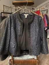 Chico s Womens Embellished Jeweled Animal Print Jacquard Blaze Jacket Size 1 M