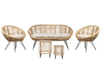4-Sitzer Lounge Set 5-Teilig Rattan NatüRlich Auflagen Beige Metallbeine Maratea