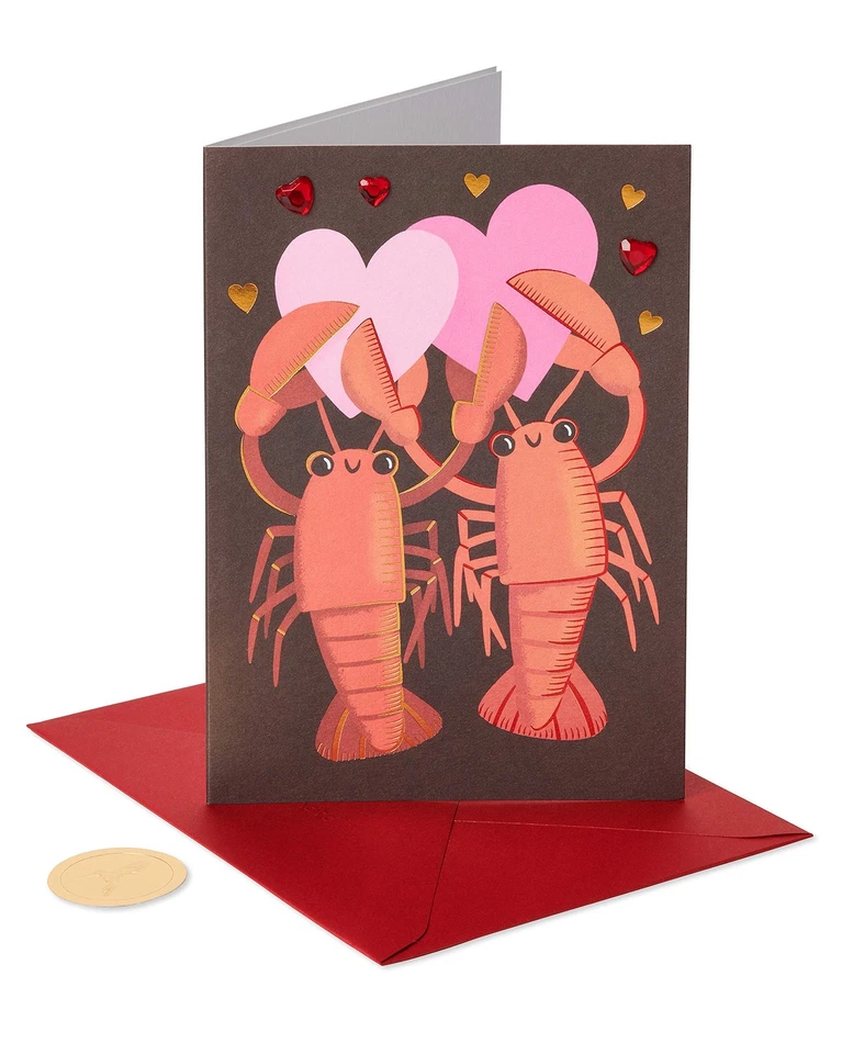 Tarjeta de San Valentín Papyrus Forever Lobster Premium Lámina y adornos de gemas 5x7 Foto 4 de 4