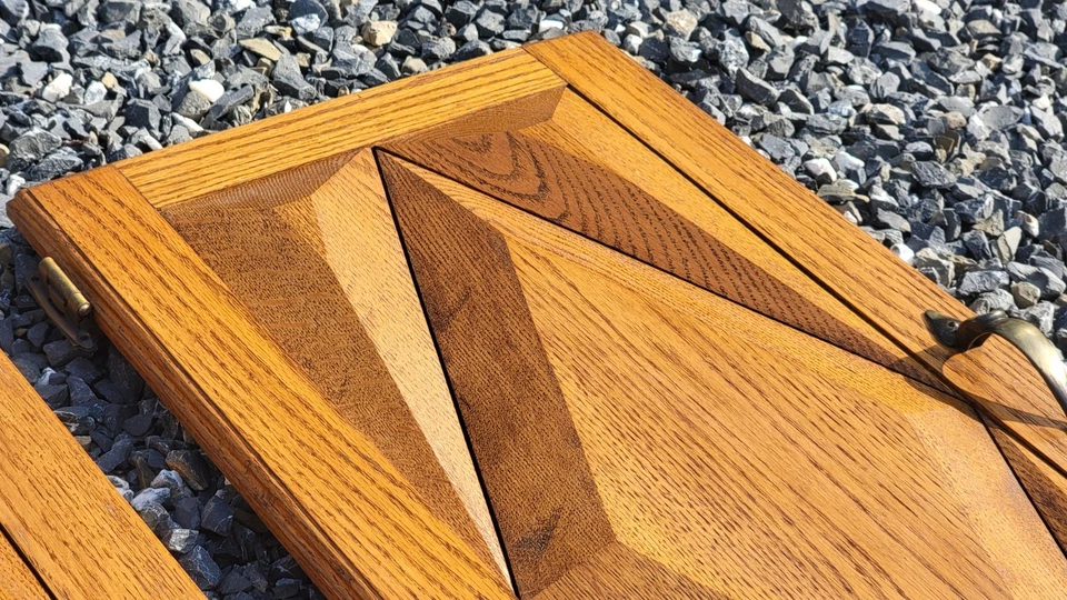 Puertas de gabinete vintage MCM diamante roble macizo herrajes Amerock 29,75" L x 14,25" W Foto 4 de 4