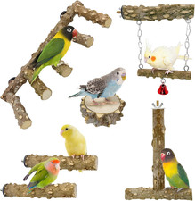 Natural Wood Bird Ladder Perch 6Pcs Parrot Stand Branches Climbing Chewing Stick