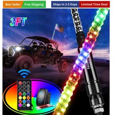 1PC 3FT Spiral RGB Led Whip Light w/RGB Chasing/Dancing Lights RF Remote Cont...