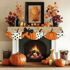 Fall Pumpkin Mantel Scarf Table Runner Thanksgiving Farmhouse Fireplace Decor