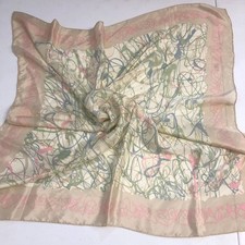 vtg Silk Chiffon Square Scarf 29 x 29" Hand-Rolled Hem Abstract Artsy Print