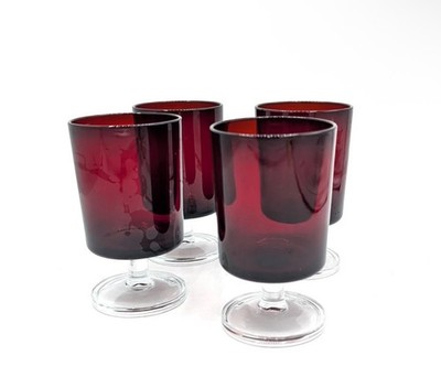 Set of 4 Luminarc Ruby Red Footed Wine/Cordial Glasses 4.5'' tall 8 Oz France