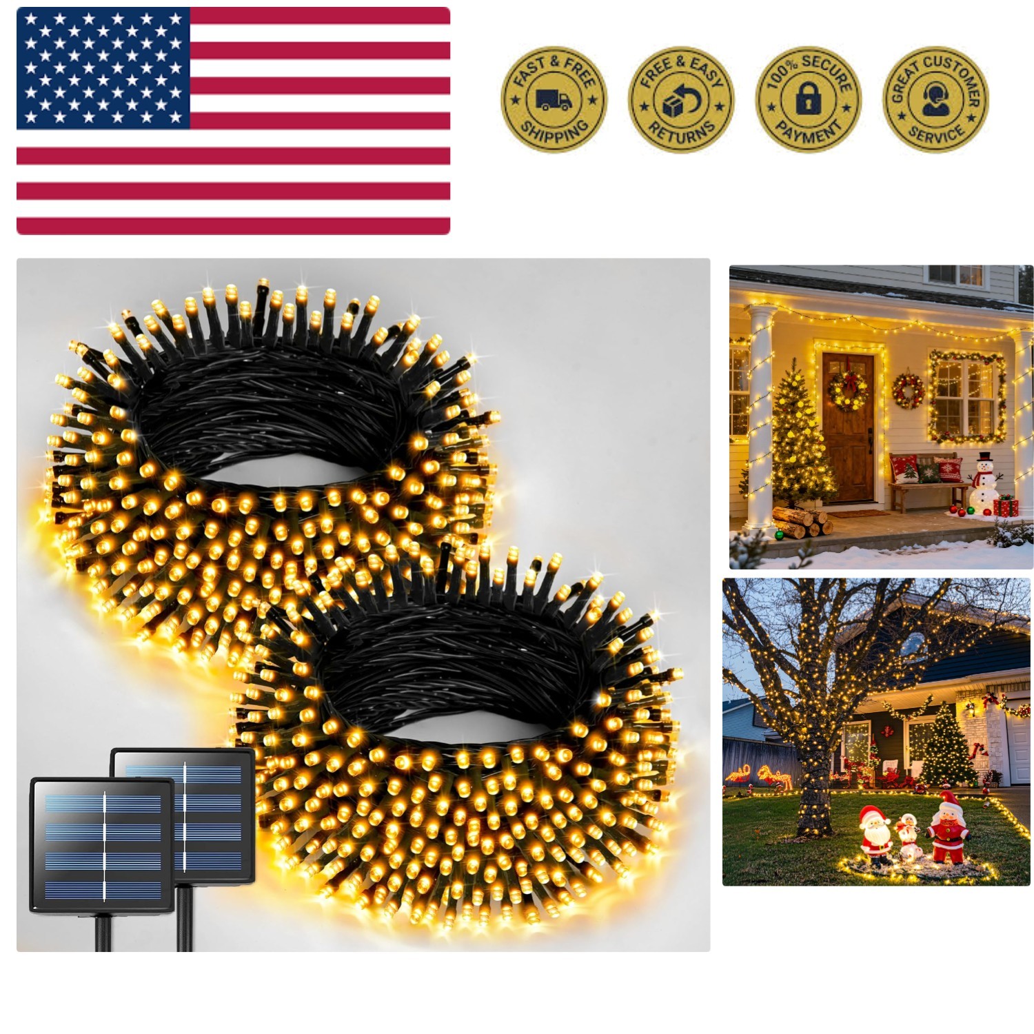 2 Pack Solar Christmas Lights Outdoor, Total 400 LED 151FT Solar String Light...