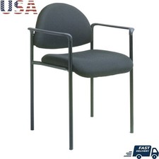 Stackable Steel Office Chair W/ Arms Crepe Upholstered Sturdy Frame Indoor Use