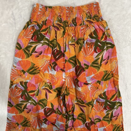 C&C California High Waist Wide Leg Linen Pants Size L Boho Orange Fruit Print - Picture 4 of 16