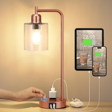 Copper Industrial Bedside Table Lamp for Bedroom - Nightstand Lamps with USB ...
