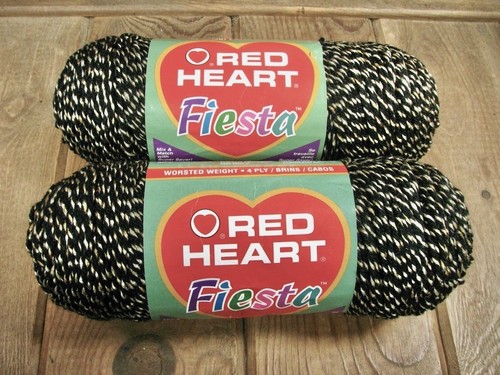 Red Heart Fiesta Yarn Size 4 Worsted Black Color 6-ounce Skeins Lot of 2