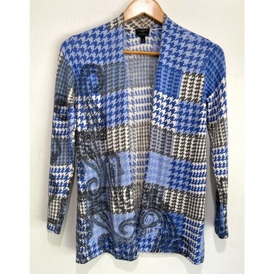 Talbots pure merino wool sweater cardigan open front patchwork print women Sp