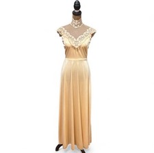 Prairie True Vintage 60s 70s Does Edwardian High Neck Peach Pink Gown Dress Sz 6