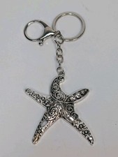 Unisex Silver Tone Swirl Design Starfish W/ Crystal Gems Keyring Keychain