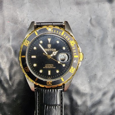 Croton Automatic Dive Watch 43mm Two Tone Black Dial Exhibition