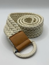 J.Crew Braided Stretch Belt Ivory Cream Woven Ring Buckle Genuine Leather S/M