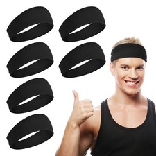 6 PCS Black Sports Headband for Women Men, Soft Stretchy Basketball Headbands...