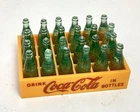 Vintage Plastic Coca Cola Mini Glass Bottles in Yellow Crate