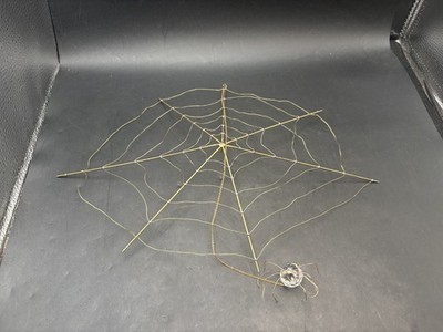 Vintage Crystal Spider Figurine in Wire Spider Web Wall Art