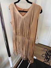 Tan Dress with fringes - stretch size Large