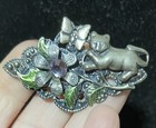 Vintage Silver Tone Brooch, Cat Playing In Nature. 2 X 1.25 Inches — photo 2