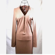 Tan Ribbed Long Sleeve Dress NWT Guess Zip Front XL Stretchy Rayon Blend