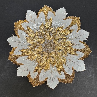 Antique Meissen Cabinet Plate 19th C White/Gold Gilded Maple Leaf Grape 8.25''