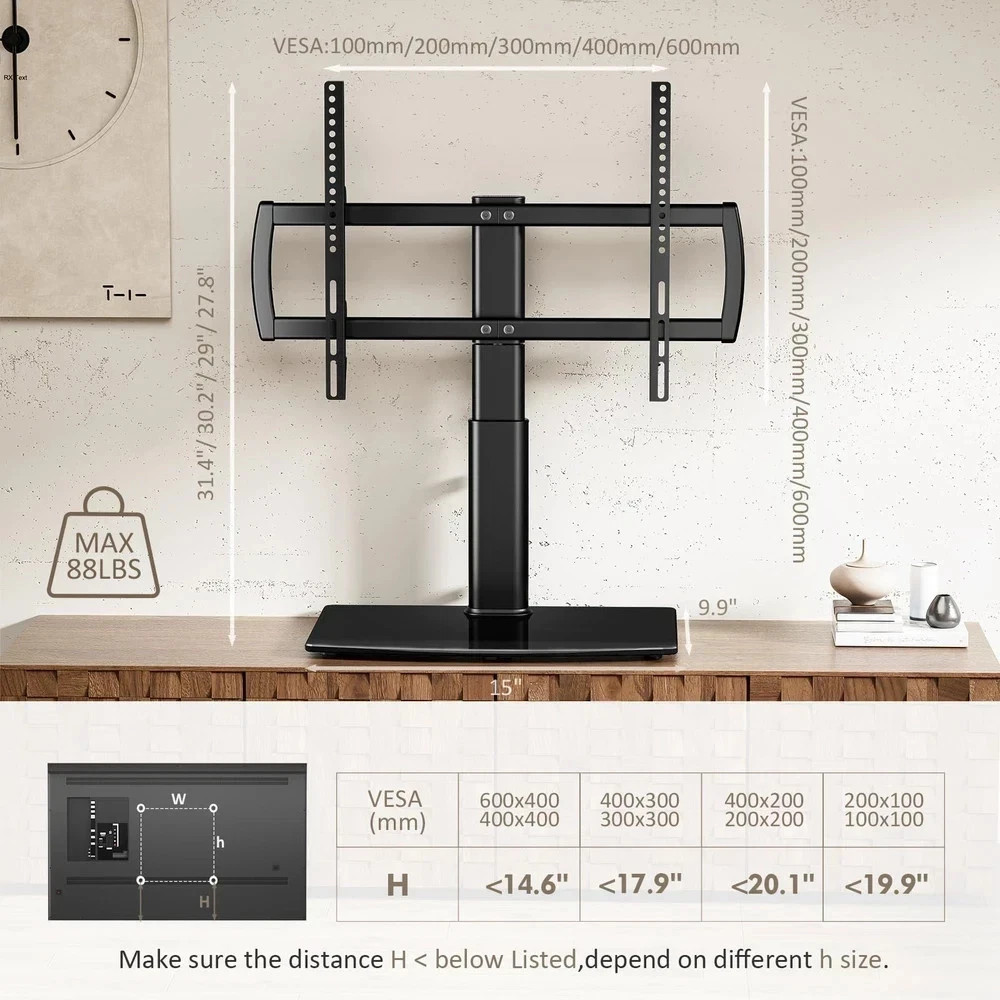 Universal Swivel TV Stand/Base Table Top TV Stand 32 to 65 inch TVs 80 Degree...