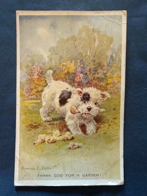 Jack Russell Post Card - 1920 s by Florence E. Valter  Thank God for a Garden''