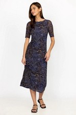 Johnny Was Dajiki Mesh Midi Dress JADE Blue Double Layered Sheer Size XS