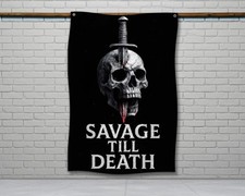 Savage Skull Gym Flag - Motivational Fitness Wall Art Decor