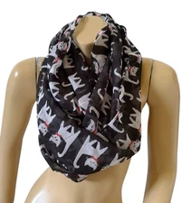 VIVIAN & VINCENT Sheer Light Weight Cat Print Infinity Scarf