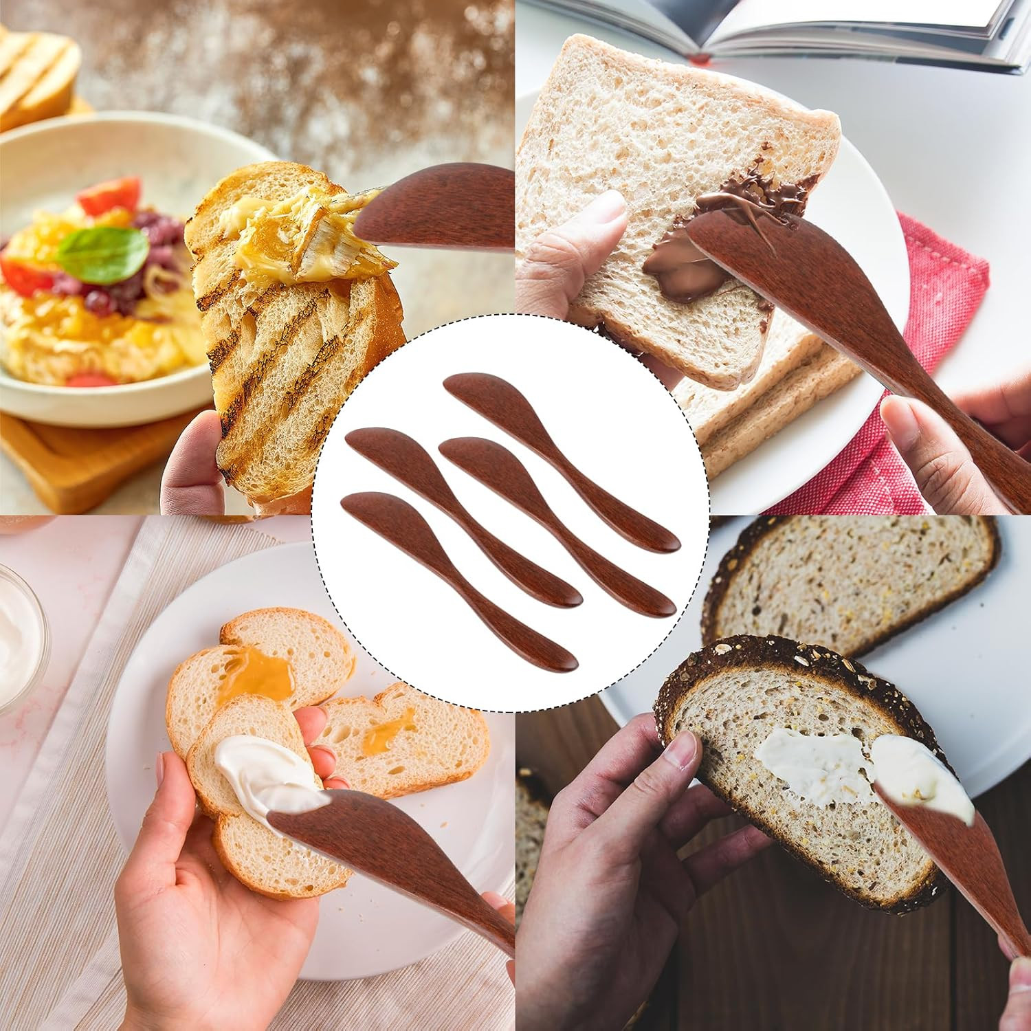 4Pcs Wooden Butter Knife, 6 Inch Jam Spreader Knives Jelly Cheese Spreaders Redd